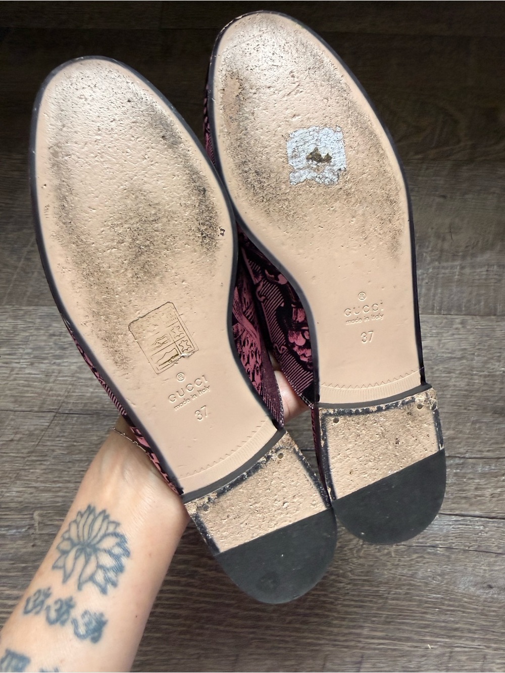 Gucci Pink and Black Printed Leather Horsebit Mules US7 EU37 - Picture 7 of 11